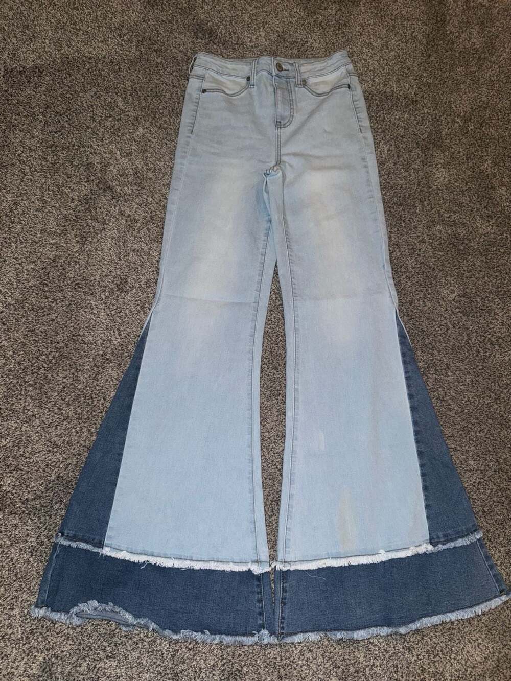Altar'd State Two Tone High Rise Flare Jeans Light Wash